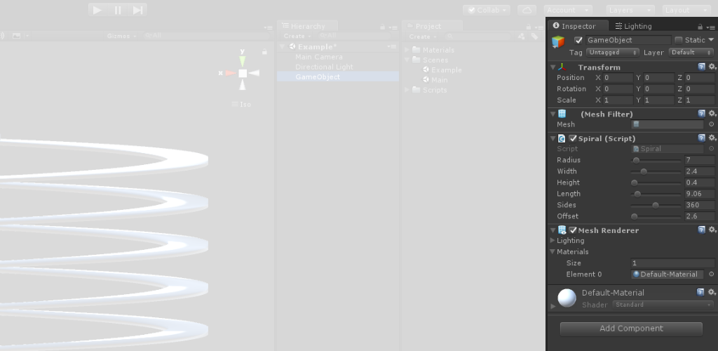 Spiral Mesh in Unity Editor