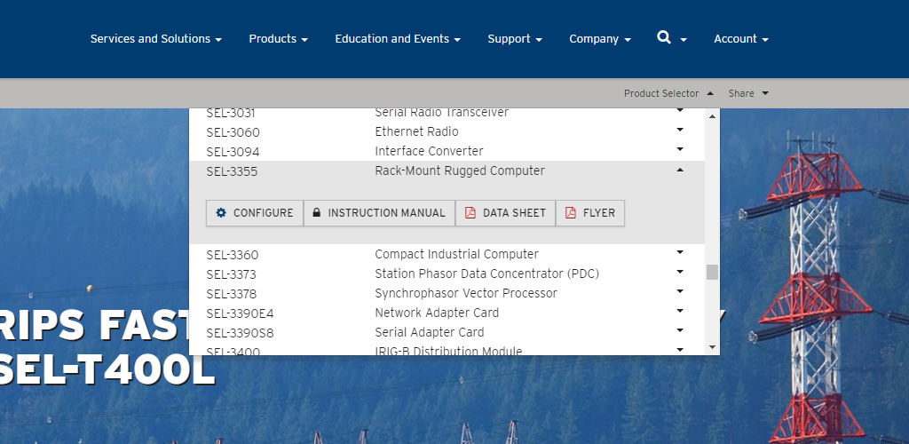 Product selector quick links
